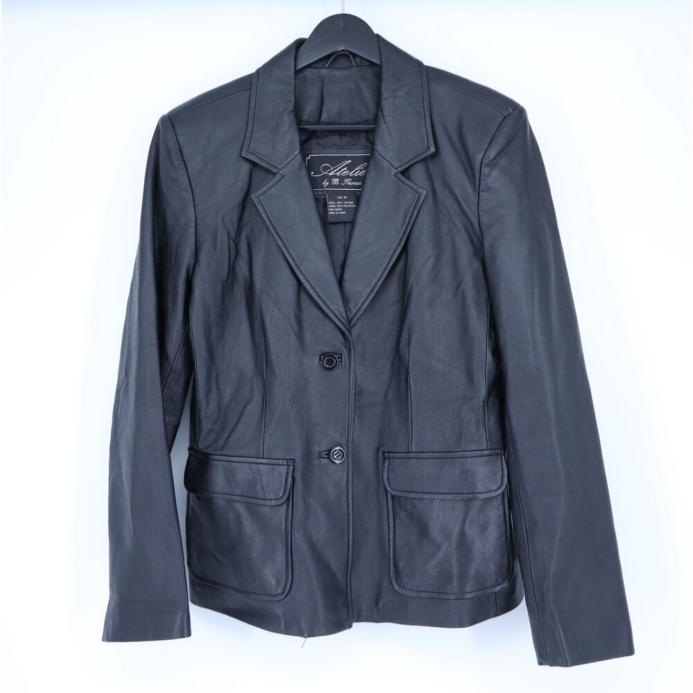 ATELIER By B. Thomas Leather Jacket Black Long Sleeve Two Button Women's M